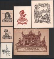 Haranghy Jenő (1894-1951): 6 db ex libris és kisgrafika, klisényomat, papír, részben jelzett a nyomaton, 6x4 és 10x15 cm közötti méretekben