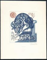 Feszt László, ifj. (1957- ): Ex libris Alma Petz, 1992. Rézkarc, papír, jelzett, 11×9,5 cm
