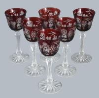 Bordó kristály likőrös pohár készlet, hibátlan 16 cm