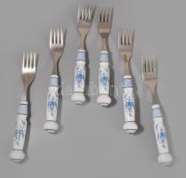Porcelán nyelű hat személyes evőeszköz készlet, hiánytalan, hibátlan