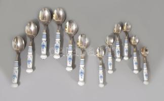 Porcelán nyelű hat személyes evőeszköz készlet, hiánytalan, hibátlan