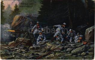 Tüzérségi harc / Artilleriekampf / WWI Austro-Hungarian K.u.K. military art postcard s: F. Höllerer (EK)