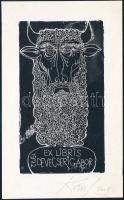 Kass János (1927-2010): Ex libris Devecseri Gábor, linómetszet, papír, jelzett. 12x7 cm