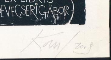Kass János (1927-2010): Ex libris Devecseri Gábor, linómetszet, papír, jelzett. 12x7 cm