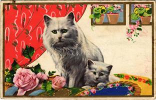 1931 Macskák virágokkal / Cats art postcard (EK)
