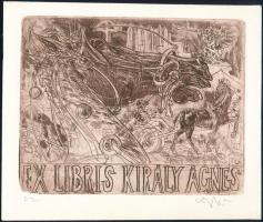 König (Kőnig) Róbert (1951-2014): Ex libris Király Ágnes. Rézmetszet, papír, jelzett, 11x14 cm