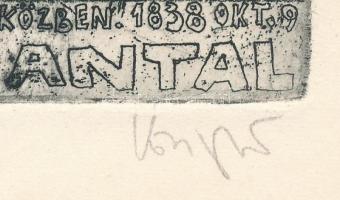 König (Kőnig) Róbert (1951-2014): Ex libris Arató Antal. Rézkarc, papír, jelzett, 14x14 cm