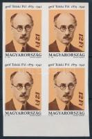 1991 Gróf Teleki Pál ívszéli vágott 4-es tömb (8.000)