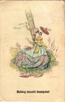 1923 Boldog húsvéti ünnepeket! / Easter greeting art postcard. B.K.W.I. 4686-1. s: Mela Koehler (fl)