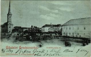 1899 Érsekújvár, Nové Zámky; Kossuth Lajos tér este holdfényben, templom. Conlegner J. és fia kiadás...