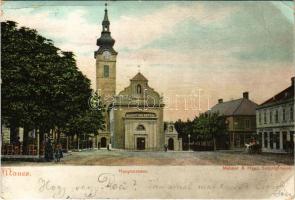 1907 Mauer (Wien), Hauptstrasse, Apotheke. Mehner &amp; Maas / main street, church, pharmacy (EM)