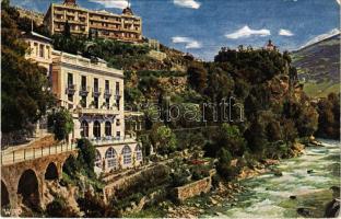 1912 1921 Merano, Meran (Süditorl); Gilfpromenade. C. F. Wiedemann / promenade, castle, villas s: Wiro