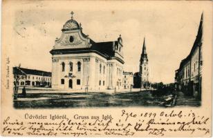 1899 Igló, Zipser Neudorf, Spisská Nová Ves; Evangélikus és katolikus templom. Szútor Tivadar kiadás...
