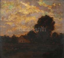 Szlányi Lajos (1869-1949): Gomolygó felhők. Olaj, karton, jelezve jobbra lent. Dekoratív, sérült fakeretben, 19×21 cm