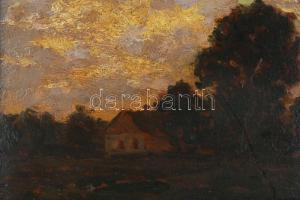 Szlányi Lajos (1869-1949): Gomolygó felhők. Olaj, karton, jelezve jobbra lent. Dekoratív, sérült fak...