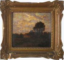 Szlányi Lajos (1869-1949): Gomolygó felhők. Olaj, karton, jelezve jobbra lent. Dekoratív, sérült fak...