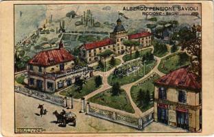 Riccione, Albergo, Pensione Savioli, Bagni / Italian beach advertisement card (fa)