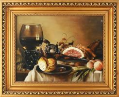 Olvashatatlan jelzéssel: Csendélet. Olaj, fa. Dekoratív, sérült fakeretben, 30×40 cm