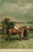 Vor dem Start / Horse race, jockey. litho s: John Lewis Brown (gyűrődés / crease)