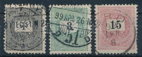 1898-1899 1kr, 3kr és 5kr 4-es vízjelállással