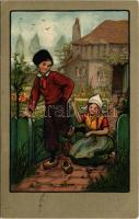 1912 Dutch folklore art postcard, litho (EK)