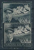 1942 Kormányzóhelyettesi gyászbélyeg a váll felett nagy fekete folt lemezhibával + támpéldány