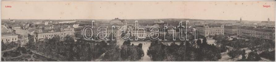 1909 Szeged, látkép. Grünwald Hermann kiadása. 3-részes kihajtható panorámalap (fl)