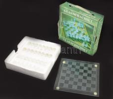 Üveg sakk készlet, dobozában 20x20 cm