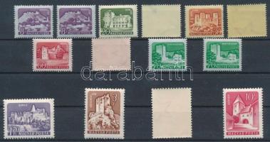 1960 Várak színes papíron 14 db bélyeg, köztük másodpéldányok is, mind XII. B vízjellel