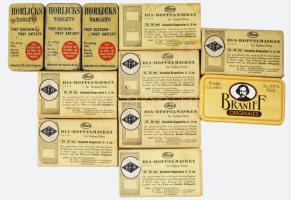 3db "Horlicks tabletta" fém doboz + 7db "Rhaco Dia-Doppelmasken" üres doboz + 1db "Braniff" fém szivarka doboz