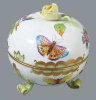 Herendi Viktória mintás oroszlánlábas bonbonniere. Kézzel festett, jelzett, d: 12 cm