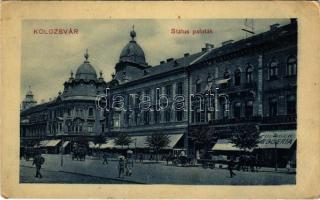 1911 Kolozsvár, Cluj; Státus paloták, Erdélyi Bank, Takarékpénztár, drogéria, gyógyszertár, Fabritiu...