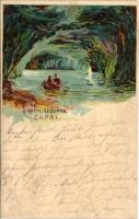 1910 Capri, Grotta Azzurra / Blue Grotto, sea cave. litho (ázott / wet damage)