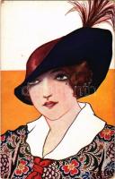 Hölgy kalapban / Art Nouveau lady with hat. W. R. B. &amp; Co. (Vienne) Serie Nr. 22-78. s: Eise...