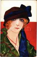 Hölgy kalapban / Art Nouveau lady with hat. W. R. B. &amp; Co. (Vienne) Serie Nr. 22-78. s: Eise...