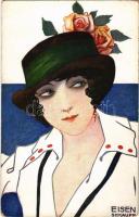 Hölgy kalapban / Art Nouveau lady with hat. W. R. B. &amp; Co. (Vienne) Serie Nr. 22-78. s: Eise...