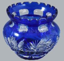 Kék kristály váza, hibátlan m: 11 cm, d: 12 cm