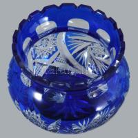 Kék kristály váza, hibátlan m: 11 cm, d: 12 cm