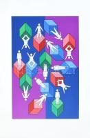 Victor Vasarely (1906-1997): Nyolc sport témájú kompozíciója, 1988. Szitanyomat, papír, egyenként je...