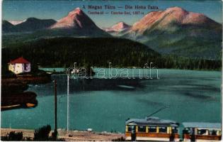 Tátra, Magas-Tátra, Vysoké Tatry; Csorba-tó, villamos / Csorba-See / Strbské pleso / lake, tram (EM)