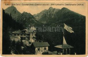1918 Tátra, Magas-Tátra, Vysoké Tatry; Tarpatak-füred szálloda a Lomnici-csúccsal / Hotel Kohlbach m. Lomnitzerspitze / hotel, mountain peak. Stengel &amp; Co. (kopott sarkak / worn corners)