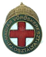 1910-1920 k. "Magyar Vöröskereszt Ifjúsági Osztálya" zománcozott bronz jelvény, függőleges...