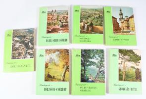 7 db Panoráma útikönyv - Budapest-Eger-Szilvásvárad; Miskolc-Aggtelek; Győr-Sopron; Börzsöny-Cserhát; Pilis-Vértes-Gerecse; Gyöngyös-Mátra; Dél-Tiszántúl. Bp., Athenaeum. Kiadói papírkötés.