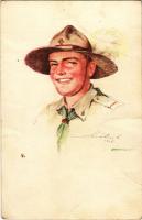 Magyar cserkész. A Magyar Cserkészszövetség kiadása / Hungarian boy scout art postcard s: Márton L. ...