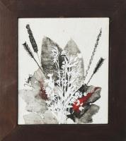 Vámos jelzéssel (Vámos Zoltán?): Levelek. Vegyes technika, vászon. Apró foltokkal. Fakeretben.21,5x18 cm