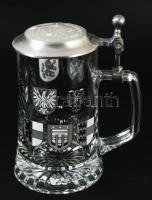 Osztrák sörös kupa a tartományok címereivel, fém fedéllel 19 cm