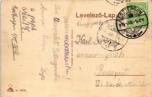 1914 Esztergom, Bazilika és várhegy este holdfényben, vártemplom, új vashíd. Wallfisch Szidónia kiad...