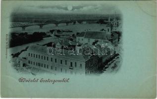 Esztergom, látkép este holdfényben. St. I. kiadása