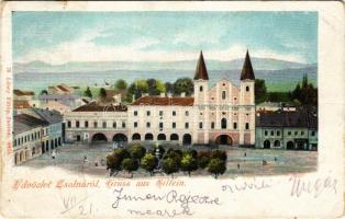 1904 Zsolna, Sillein, Zilina; Fő tér, templom. Löwy Fülöp kiadása / main square, church (kis szakadá...