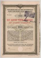 1904. Budapest "Pozsony-Komáromi Egyesült Helyi Érdekű Vasút Részvénytársaság" 1/6 törzsré...